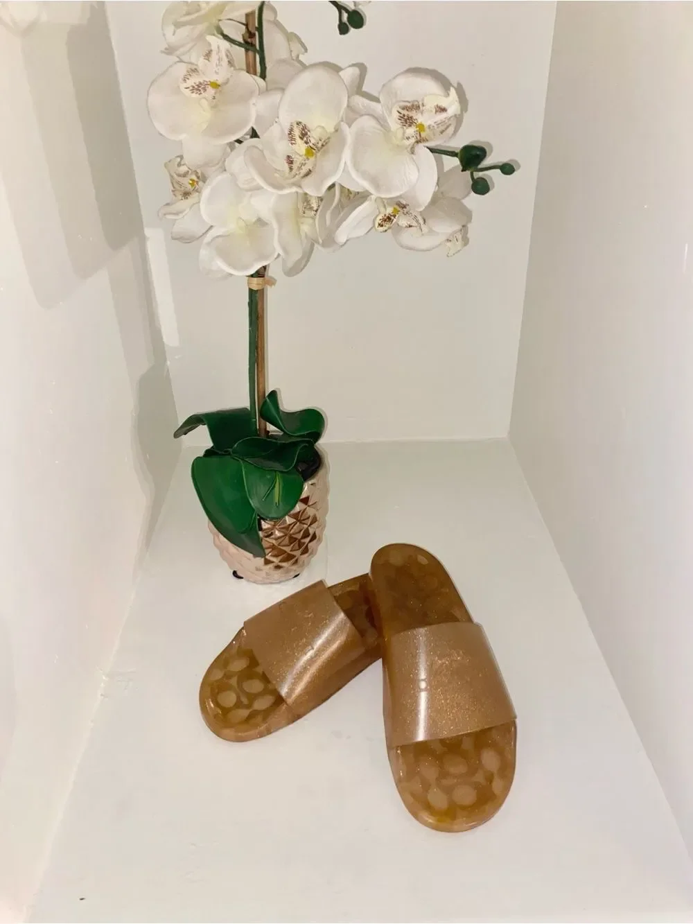 Coach Sandals Ulyssa Slides Gold Glitter Jelly Beach Pool Vacation Size 9